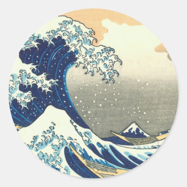 Hokusai great wave classic round sticker (Front)