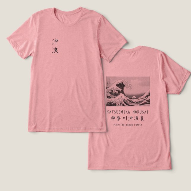 Hokusai Great Wave Minimalist Japanese Art Pink Tri-Blend Shirt (Design Front & Back)