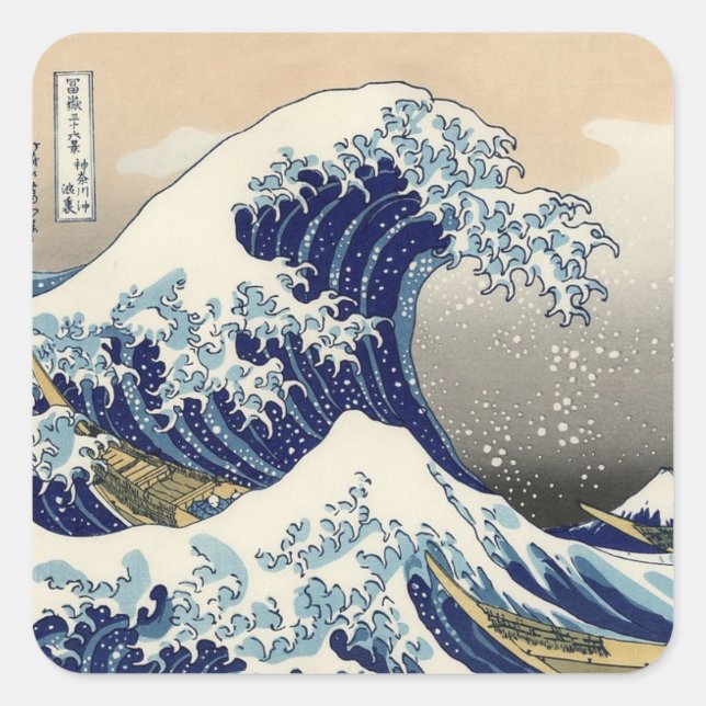 Hokusai Great Wave of Kanagawa Japanese Art Ocean Square Sticker (Front)