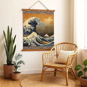 Hokusai Great Wave Off Kanagawa Vintage Japanese Hanging Tapestry