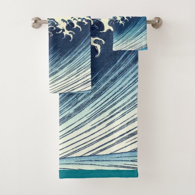 Hokusai Great Wave Pattern: Japanese Ukiyo-e Art Bath Towel Set (Insitu)
