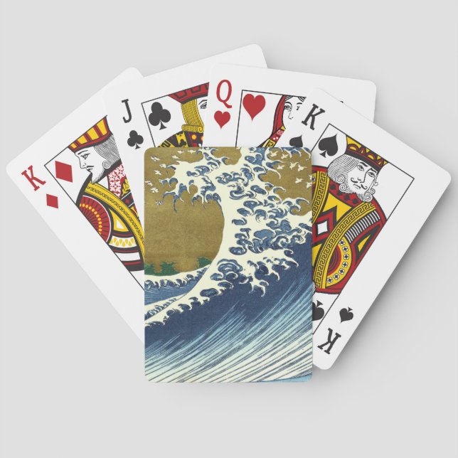 Hokusai Great Wave Pattern: Japanese Ukiyo-e Art Playing Cards (Back)