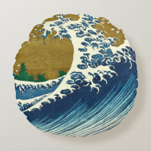 Hokusai Great Wave Pattern: Japanese Ukiyo-e Art Round Pillow