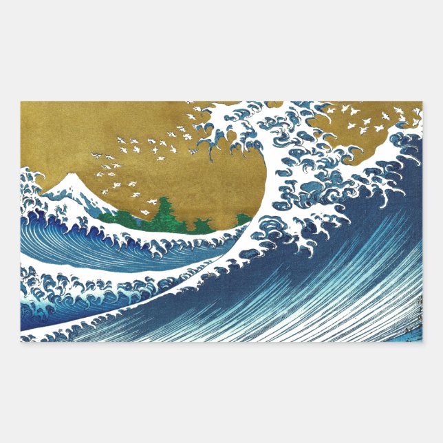 Hokusai Great Wave Pattern: Japanese Ukiyo-e Art Sticker (Front)