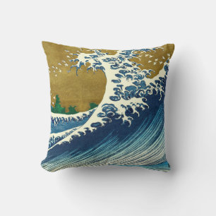 Hokusai Great Wave Pattern: Japanese Ukiyo-e Art Throw Pillow