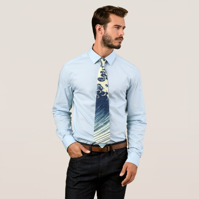 Hokusai Great Wave Pattern: Japanese Ukiyo-e Art Tie (In Situ)