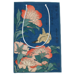 Hokusai Japanese Art Peonies and Canary Bird Medium Gift Bag