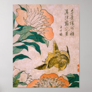 Hokusai Katsushika - Peony And Canary Poster