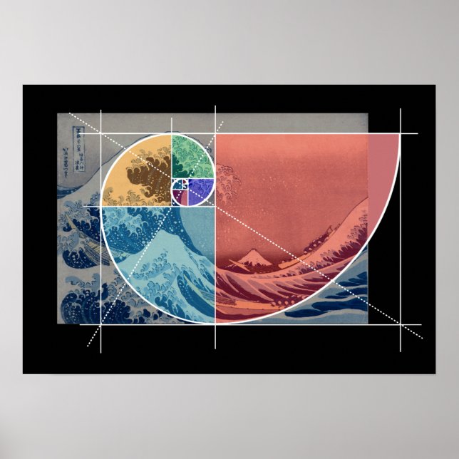 Hokusai Meets Fibonacci, Coloured Shapes Poster (Front)