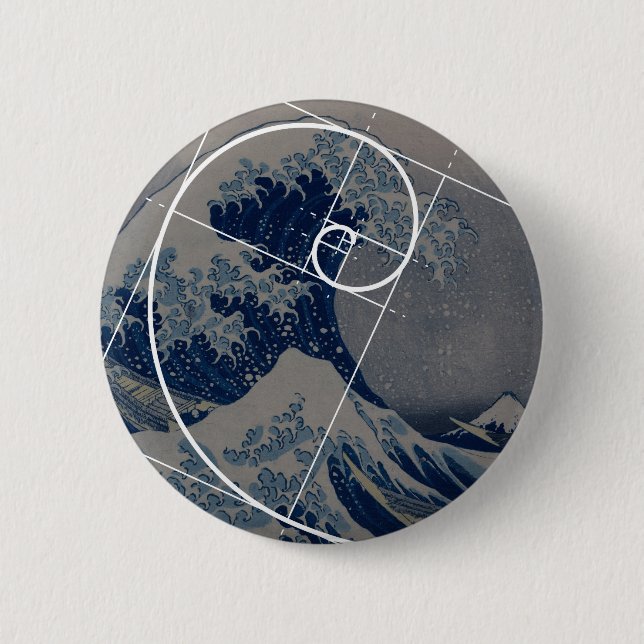 Hokusai Meets Fibonacci, Golden Ratio 2 Inch Round Button (Front)