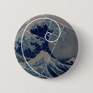 Hokusai Meets Fibonacci, Golden Ratio 2 Inch Round Button