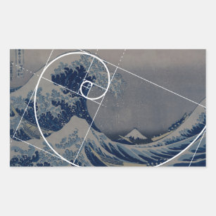Hokusai Meets Fibonacci, Golden Ratio Sticker