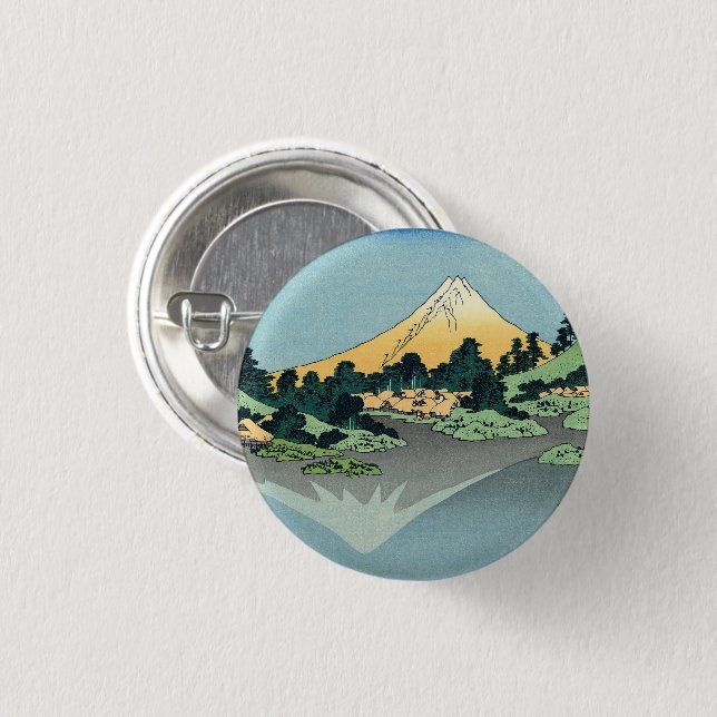 Hokusai Mount Fuji reflects in Lake Kawaguchi    1 Inch Round Button (Front & Back)