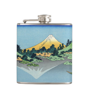Hokusai - Mount Fuji Reflects in Lake Kawaguchi Hip Flask