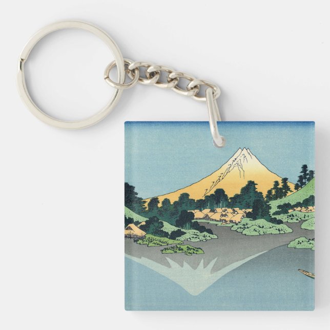 Hokusai Mount Fuji reflects in Lake Kawaguchi    Keychain (Front)
