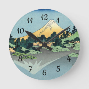 Hokusai Mount Fuji reflects in Lake Kawaguchi  Round Clock