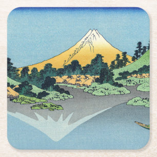 Hokusai - Mount Fuji Reflects in Lake Kawaguchi Square Paper Coaster