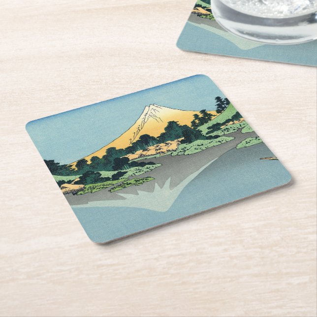 Hokusai Mount Fuji reflects in Lake Kawaguchi    Square Paper Coaster (Angled)