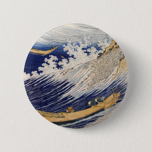 Hokusai Ocean Waves Fishing Boats 2 Inch Round Button (Front)