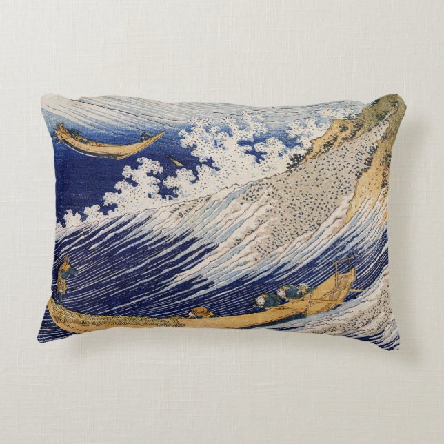 Hokusai Ocean Waves Sea Boats Accent Pillow (Back)
