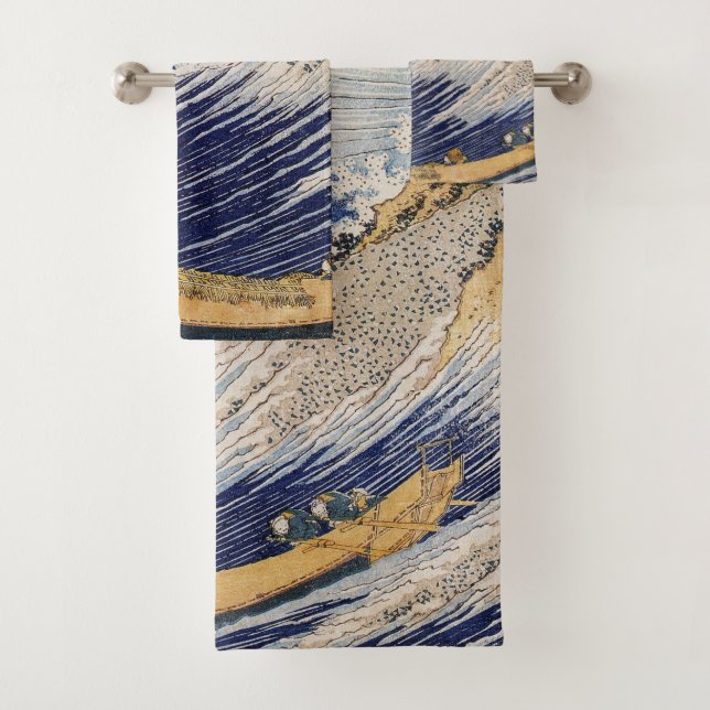 Hokusai Ocean Waves Sea Boats Bath Towel Set (Insitu)