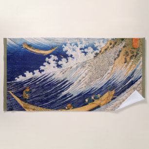 Hokusai Ocean Waves Sea Boats Beach Towel