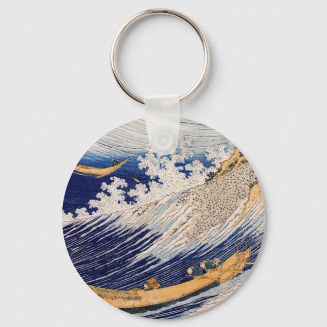 Hokusai Ocean Waves Sea Boats Keychain (Front)