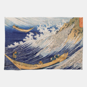 Hokusai Ocean Waves Sea Boats Kitchen Towel