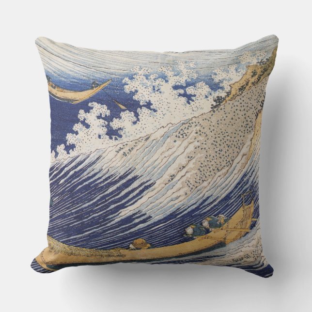 Hokusai Ocean Waves Sea Boats Outdoor Pillow (Front)