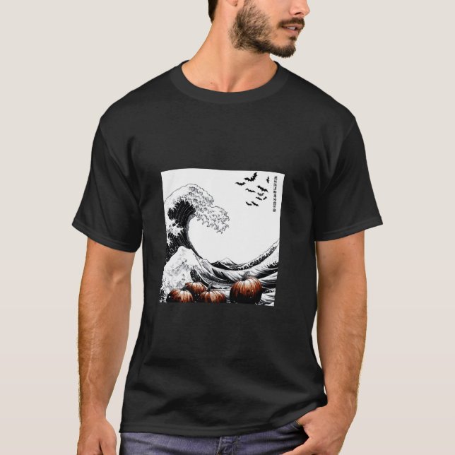 Hokusai s Great Wave Spooky Cats T Shirt (Front)
