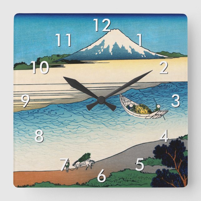 Hokusai - Tama river in the Musashi province Square Wall Clock (Front)