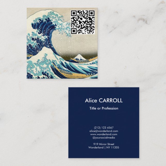 Hokusai - The Great Wave off Kanagawa - QR Code Square Business Card (Front/Back)