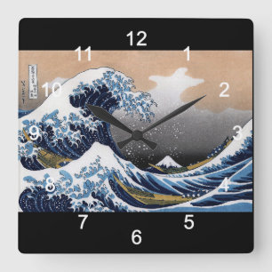 Hokusai , "The Great Wave off Kanagawa" Square Wall Clock