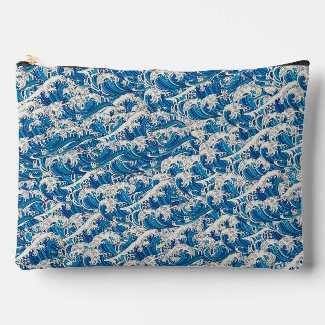 Hokusai the Great Wave Pattern Nautical Blue wave Accessory Pouch (Front)