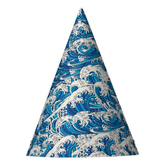 Hokusai the Great Wave Pattern Nautical Blue wave Party Hat (Front)