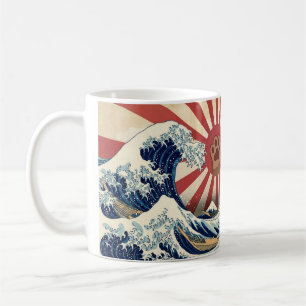 HOKUSAI "The Great Wave" & Rising Sun Flag & Cat Coffee Mug