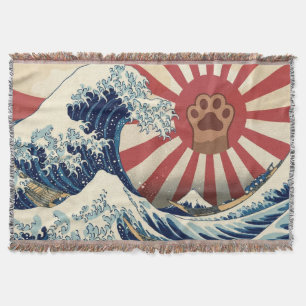 HOKUSAI "The Great Wave" & Rising Sun Flag & Cat Throw Blanket