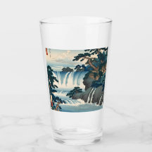 Hokusai Ukiyo-e Japanese Waterfall Landscape Blue 