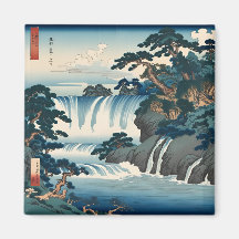 Hokusai Ukiyo-e Japanese Waterfall Landscape Blue 