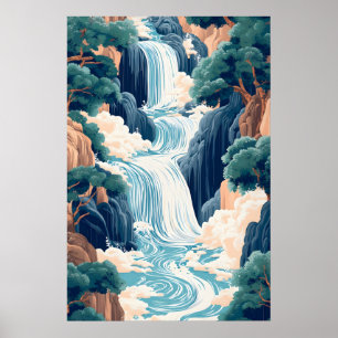 Hokusai Ukiyo-e Japanese waterfall wall art