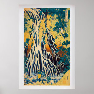 Hokusai Waterfall Woodblock Print Vintage Japanese
