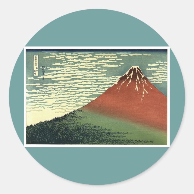 Hokusai's Ukiyo-e South Wind Clear Sky or Red Fuji Classic Round Sticker (Front)