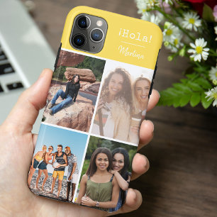¡Hola! 4 Photo Collage Bright Yellow Personalized iPhone 11 Pro Max Case