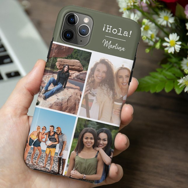¡Hola! 4 Photo Collage Green Personalized Case-Mate iPhone Case (Creator Uploaded)