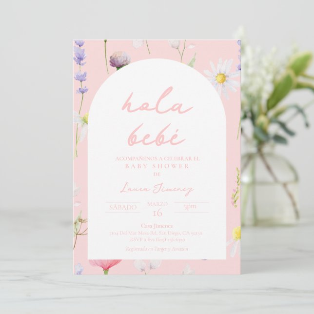 Hola Bebe Flor Invitación Spanish Invitation (Standing Front)