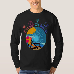 Hola Blue Sea Beaches In Sunset Twin Palm Tress 1 T-Shirt