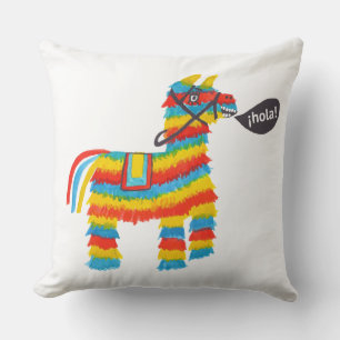 ¡HOLA! Funny Donkey Piñata Says Hello Throw Pillow