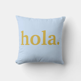Hola Gold Script & Blue Throw Pillow
