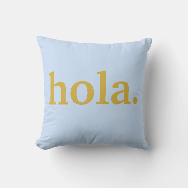 Hola Gold Script & Blue Throw Pillow (Front)