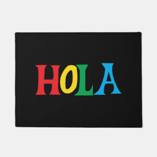 Hola in colourful typographic design doormat